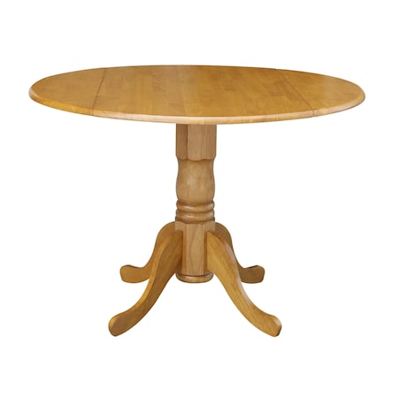 International Concepts Round 42 in Round Dual Drop Leaf Pedestal Table, Oak, 42 W, 42 L, 29.5 in H, Wood, Oak T04-42DP